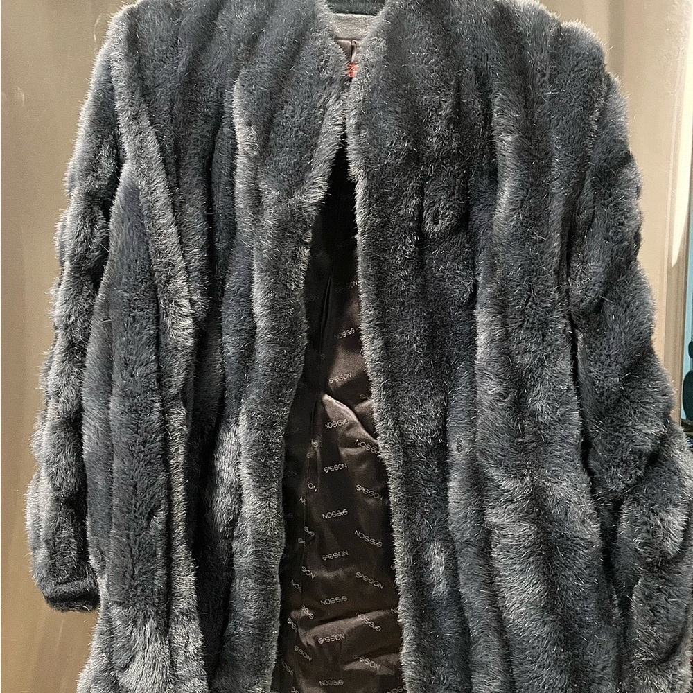 Vintage Blue Faux Fur Coat by Sasson